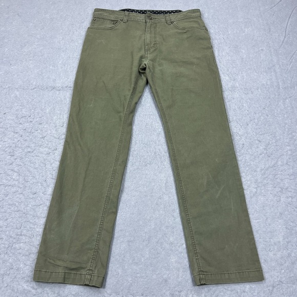 PrAna Tucson Pants Men's 35X32* Green Slim Fit Canvas Hiking Casual 5-pockets - Picture 1 of 15
